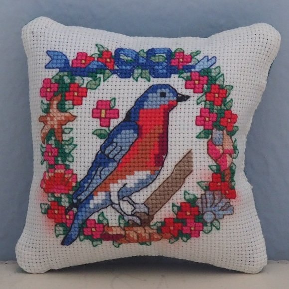 Handmade Bluebird Cross-Stitch Pincushion - Picture 3 of 9